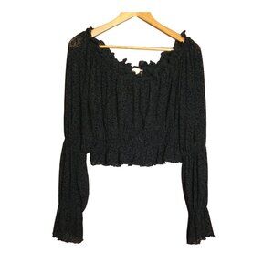 Charmed Hearts Womens Black Long Sleeve Crop Top Size L Whimsigoth Lace Ruffle